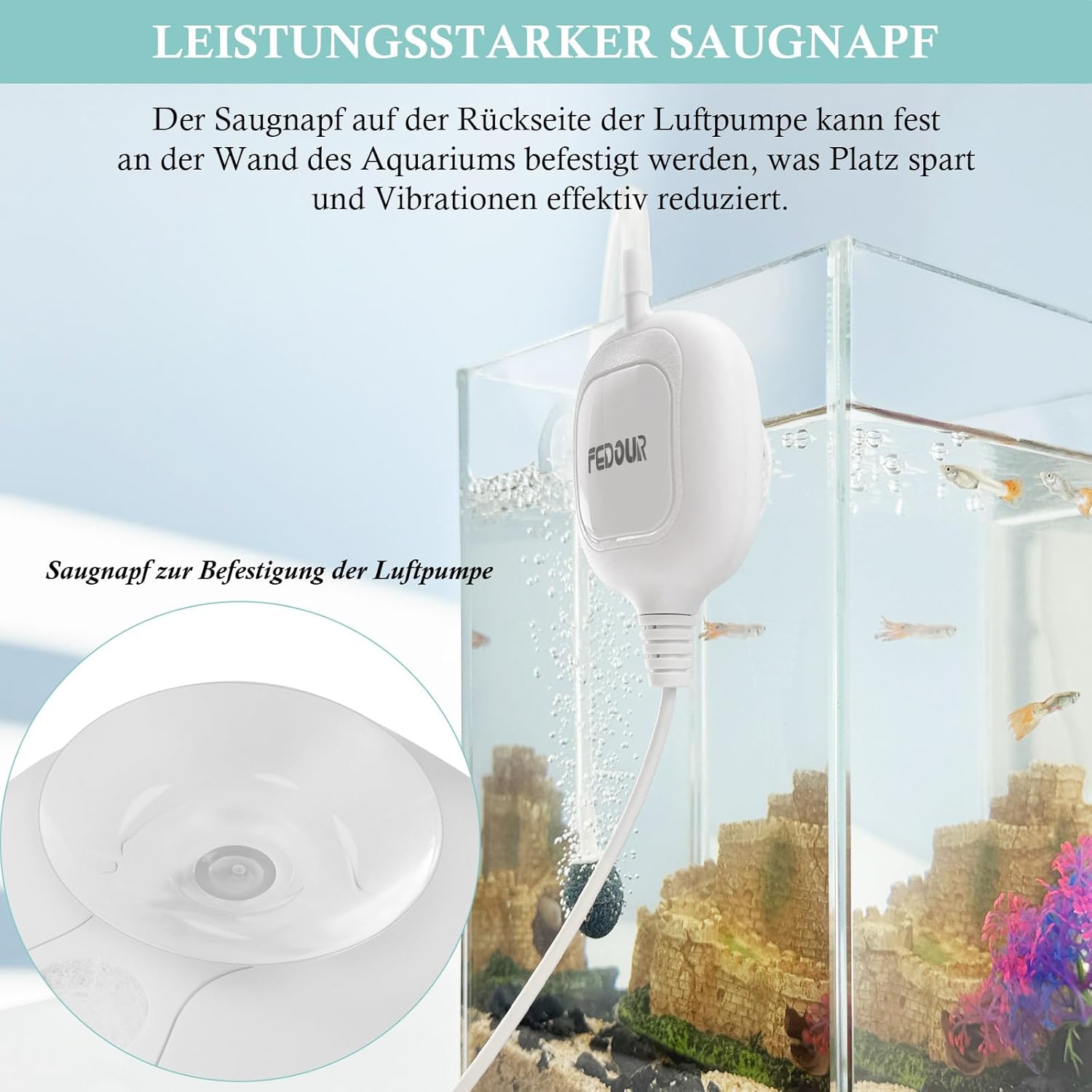 FEDOUR Nano Aquarium Luftpumpe leise Sauerstoffpumpe bis 80L Betta Tank