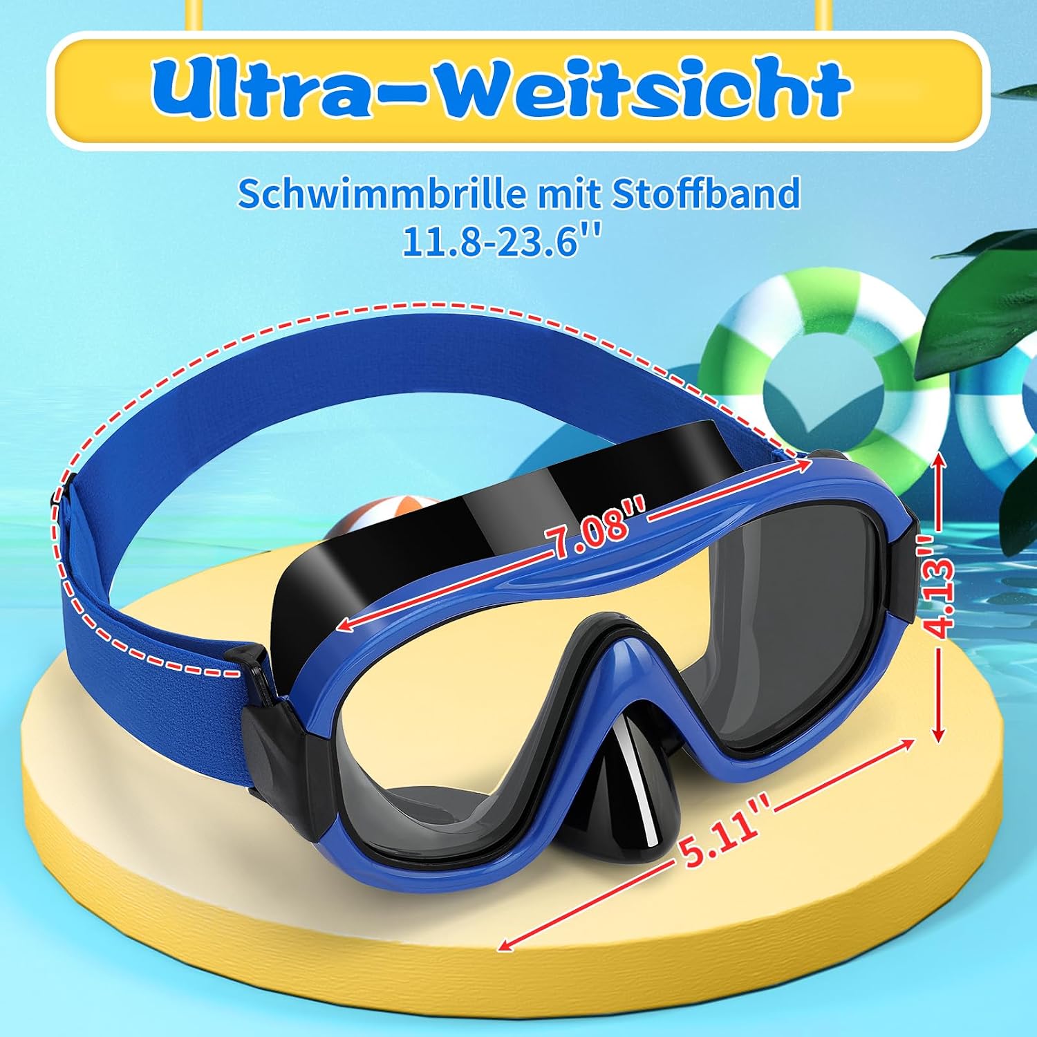 Taucherbrille Erwachsene 180° Weitwinkel Antibeschlag HD Glas Stoffband
