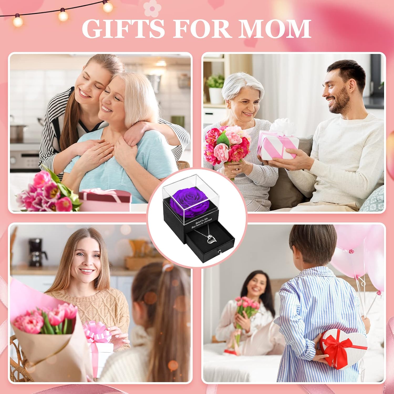 Ewige Rose Geschenkbox fuer Frauen mit I Love You Halskette Schmuckset