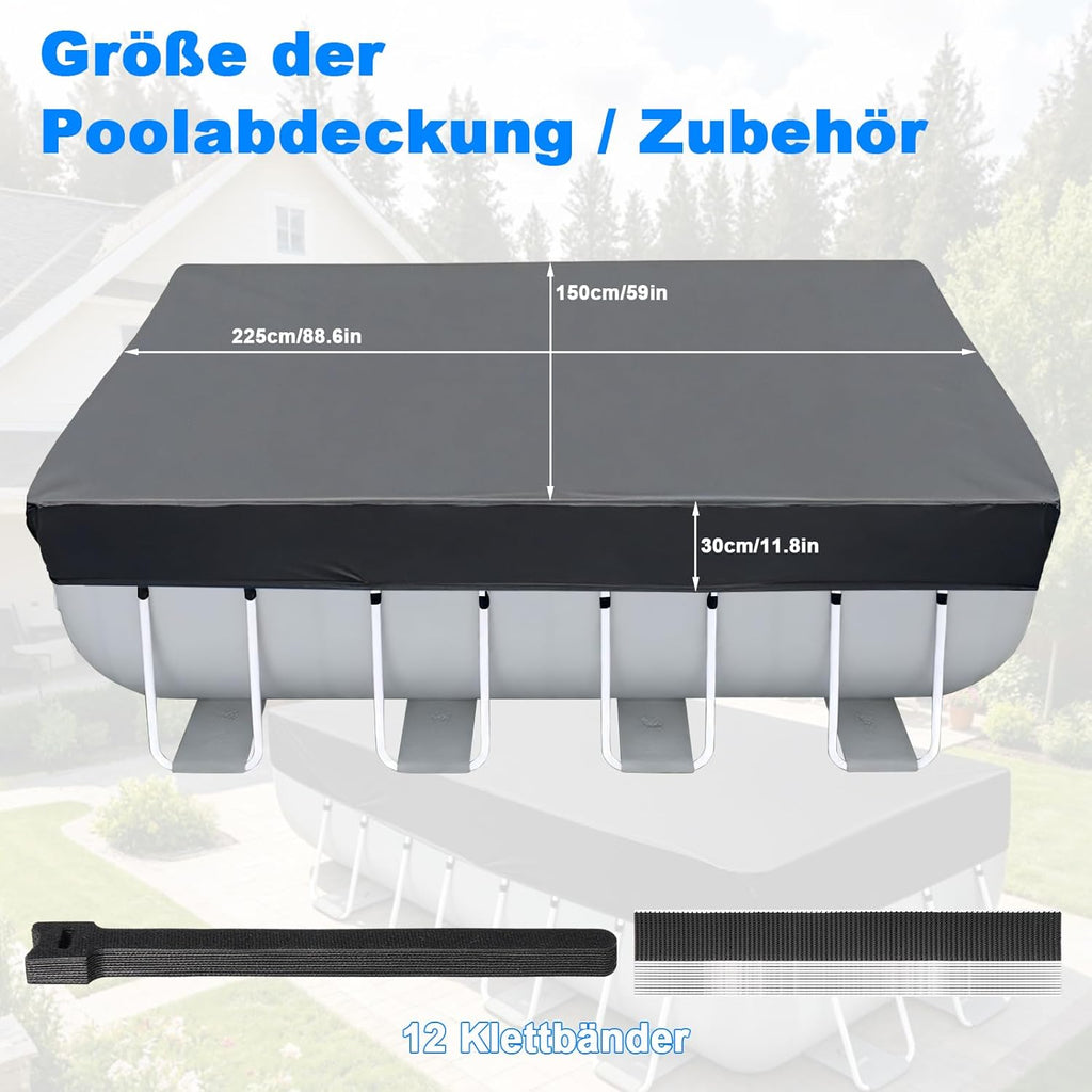 Poolabdeckung 220 x 150 cm Rechteckig - 210D Oxford, UV-bestaendig, Schutz