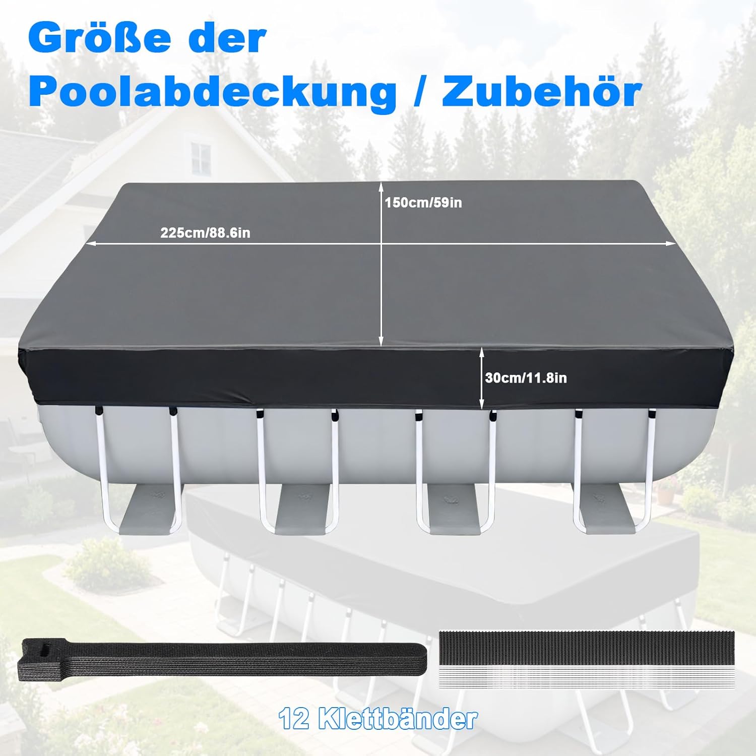 Poolabdeckung 220 x 150 cm Rechteckig - 210D Oxford, UV-bestaendig, Schutz