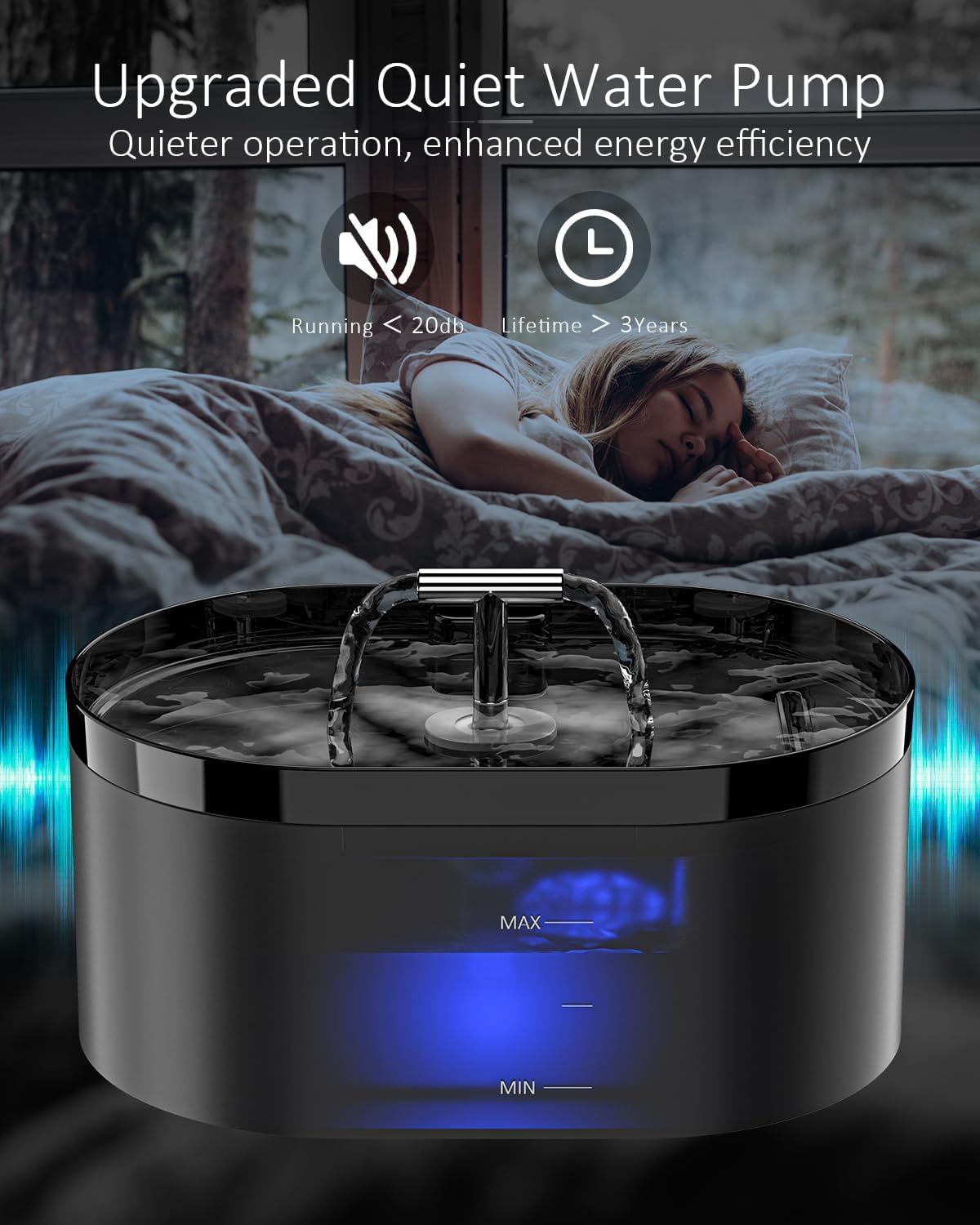 Katzen Trinkbrunnen 2,2 Liter automatisch leise mit LED und Filter