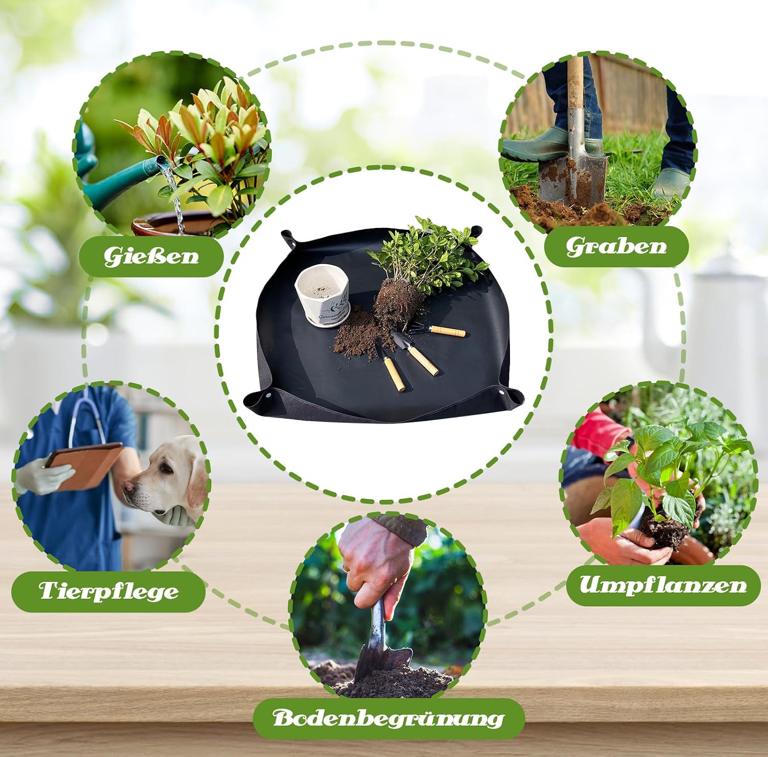 VEGCOO Pflanzmatte 100 x 100 cm wasserdichte Umtopfmatte mit Bodenlockerungswerk