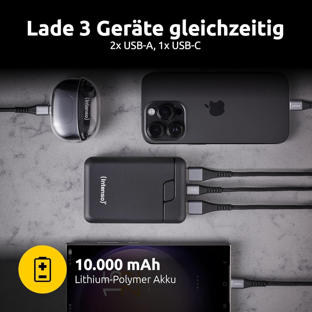 Intenso B10000 Powerbank 10000 mAh USB-C 2x USB-A LED-Anzeige schwarz