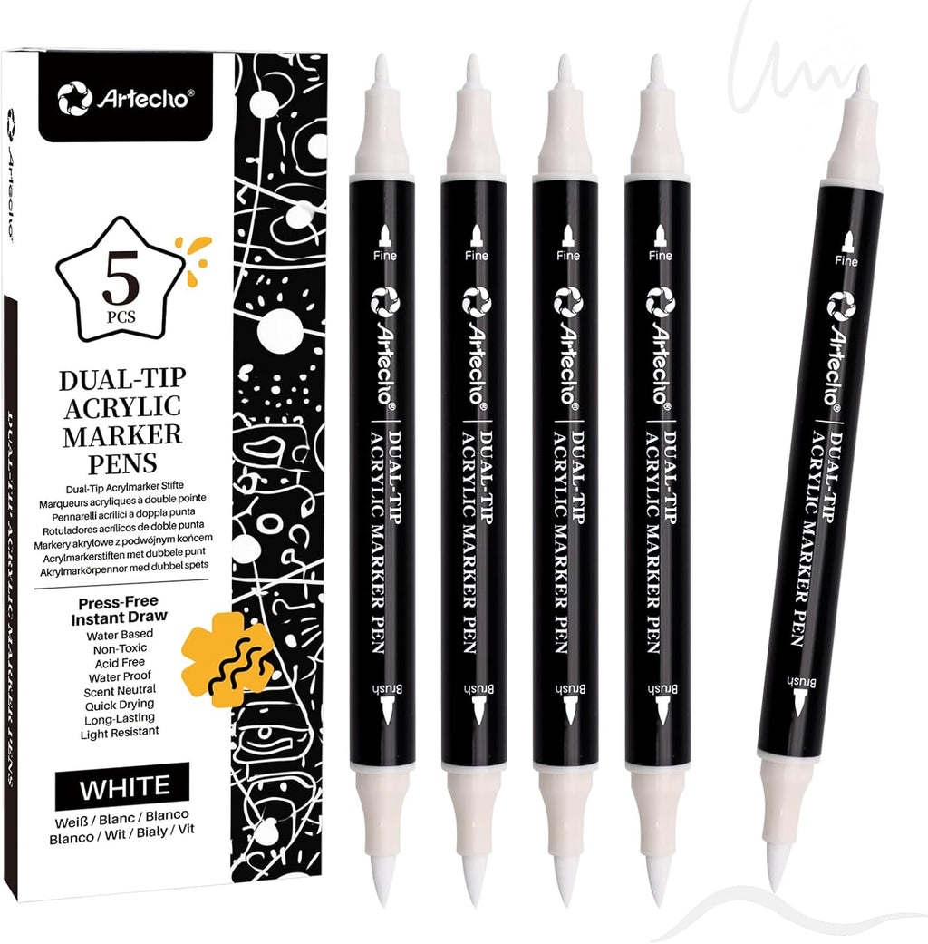Artecho Acrylstifte 24 Farben Dual Tip Marker wasserfest fuer DIY Kunst