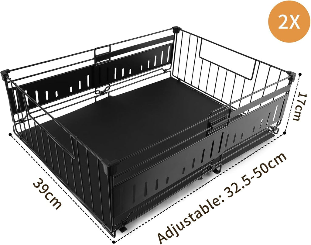 Teleskopschublade Kueche 2er Set ausziehbar Metall 32,5-50 cm Schwarz