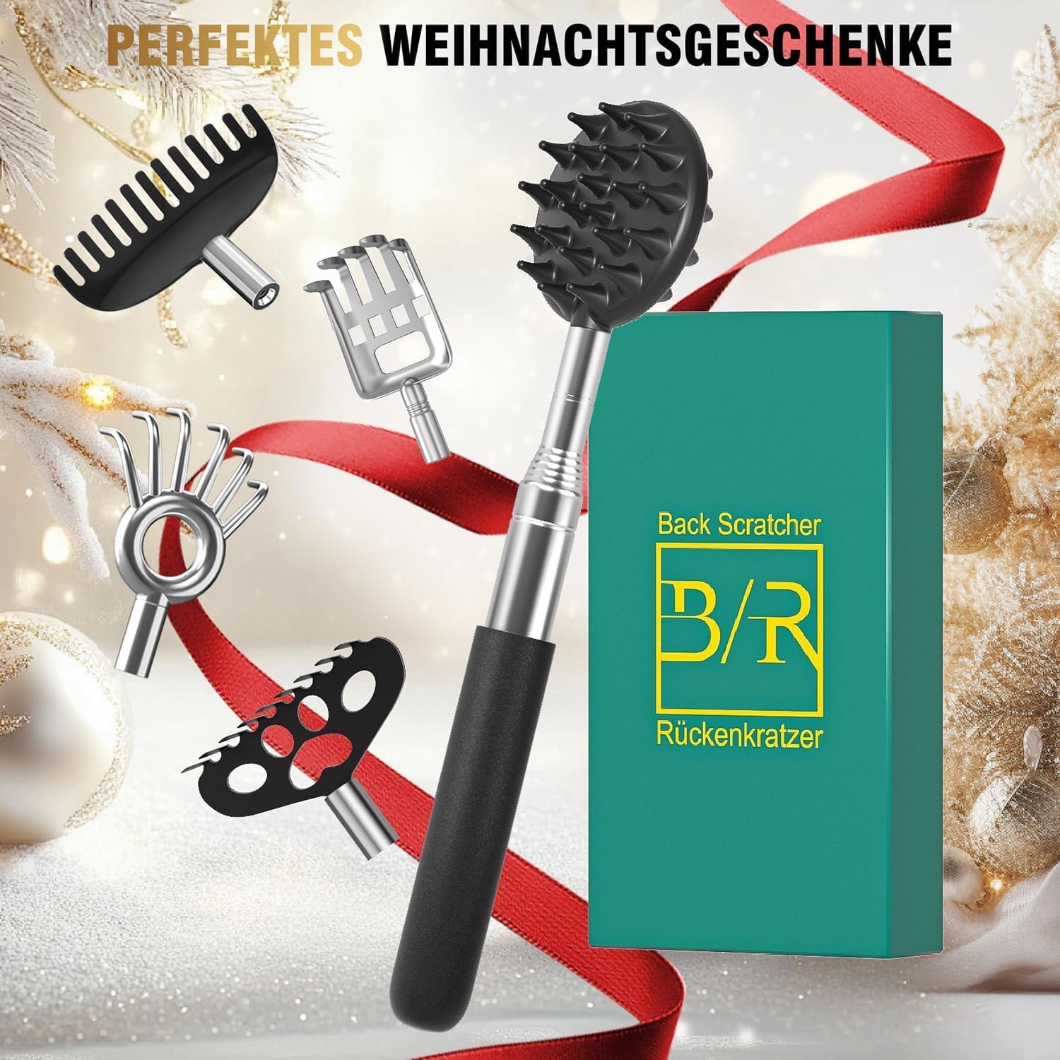 Rueckenkratzer ausziehbar 5 Koepfe Edelstahl - verstellbar, Geschenkidee