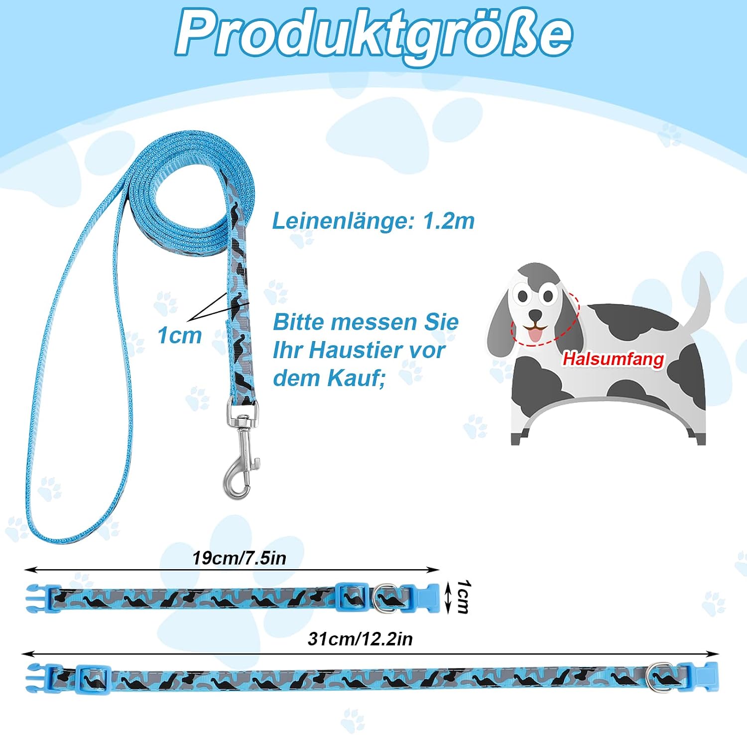 Welpenhalsband mit Leine Set Nylon verstellbar für kleine und mittlere Hunde, 2e
