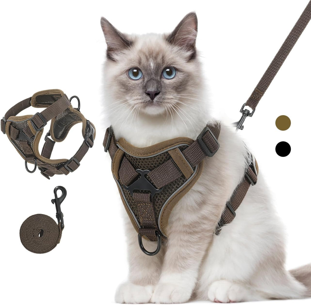 VavoPaw Katzen-Geschirr verstellbar XS-XL mit Leine, atmungsaktiv, reflektierend