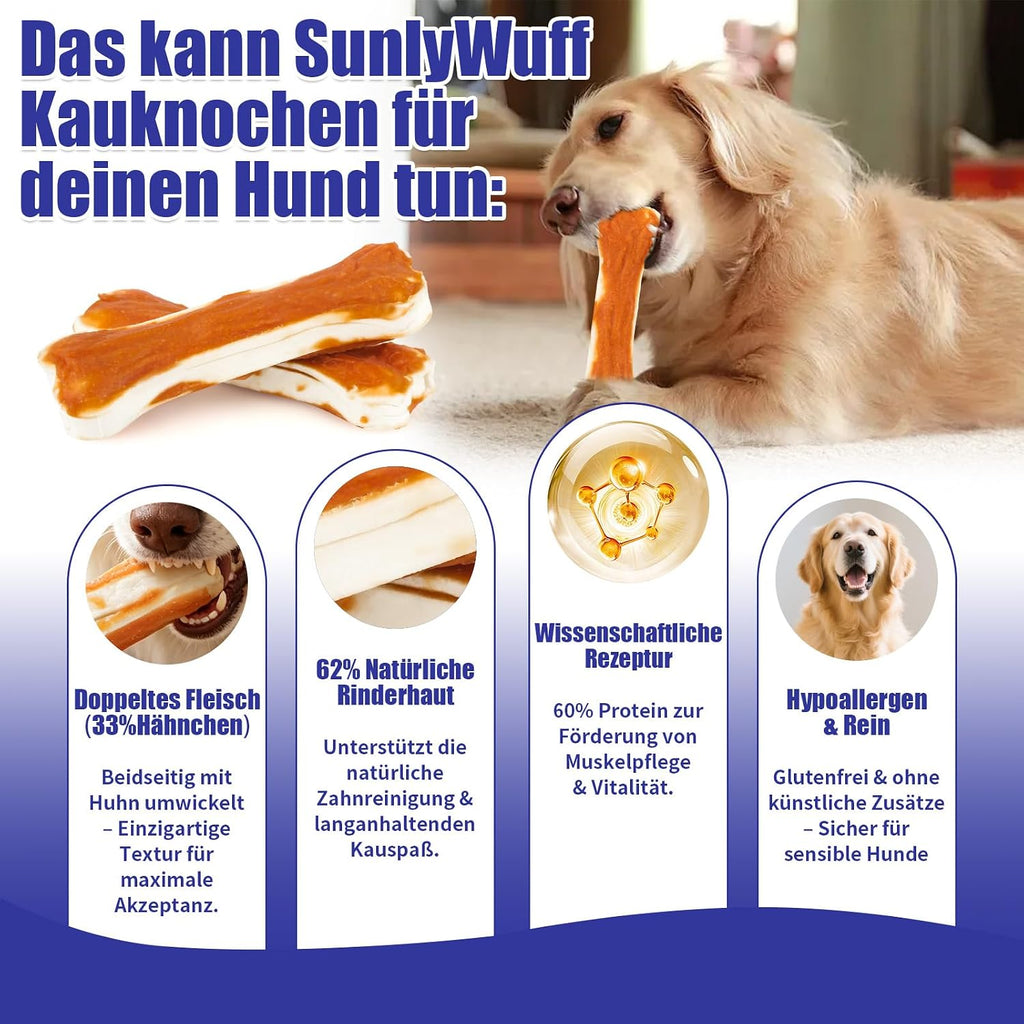Kauknochen Hund Huhn 5x10 cm Zahnpflege Kaustangen Rinderhaut 60% Protein