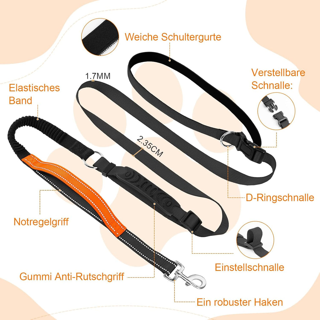 XBEN Joggingleine für Hunde 2,2m-2,35m mit Dualgriff Freihandleine