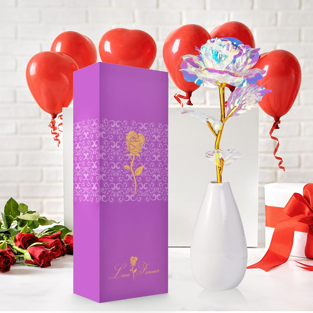 Galaxy Rose mit Vase Geschenk Set Valentinstag Geburtstag Weihnachten