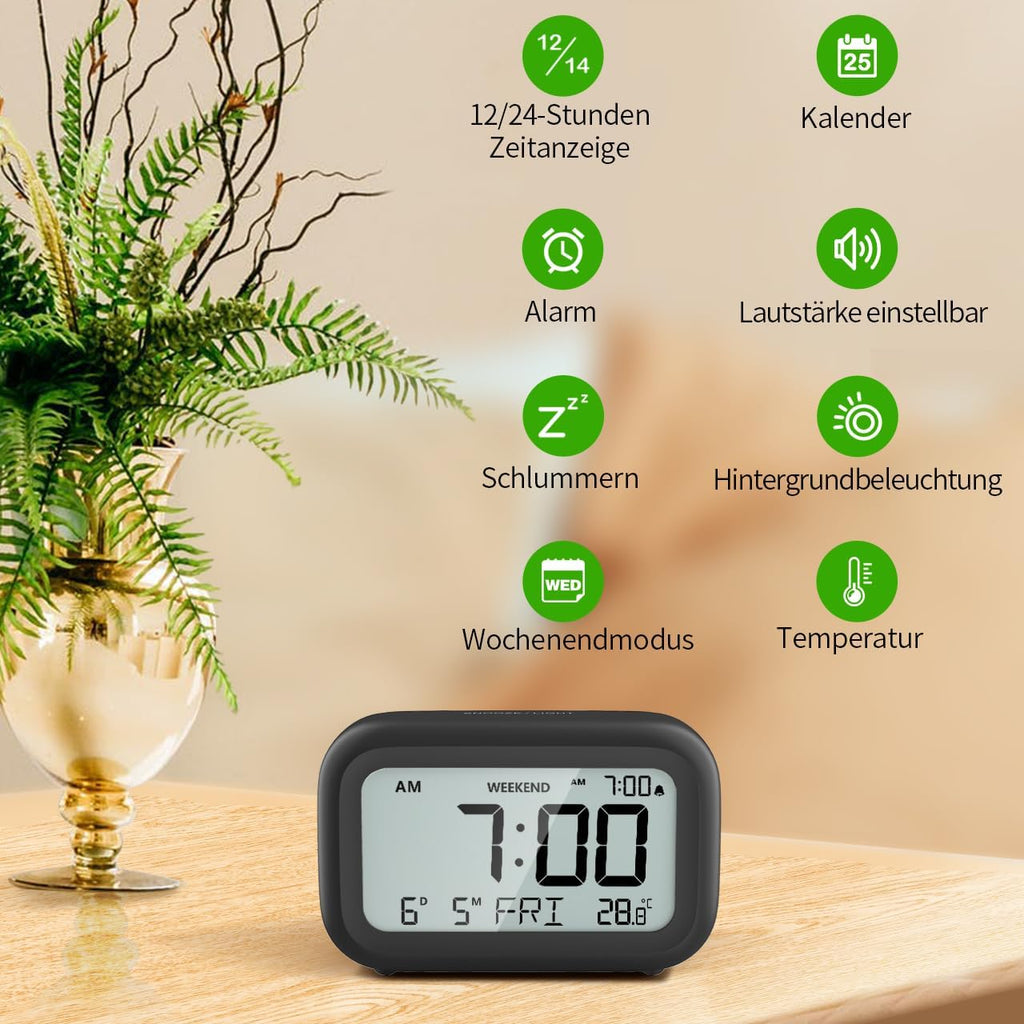 DOOMAY Digitaler Wecker LCD mit Snooze Wochenendmodus Batterie Nachttisch
