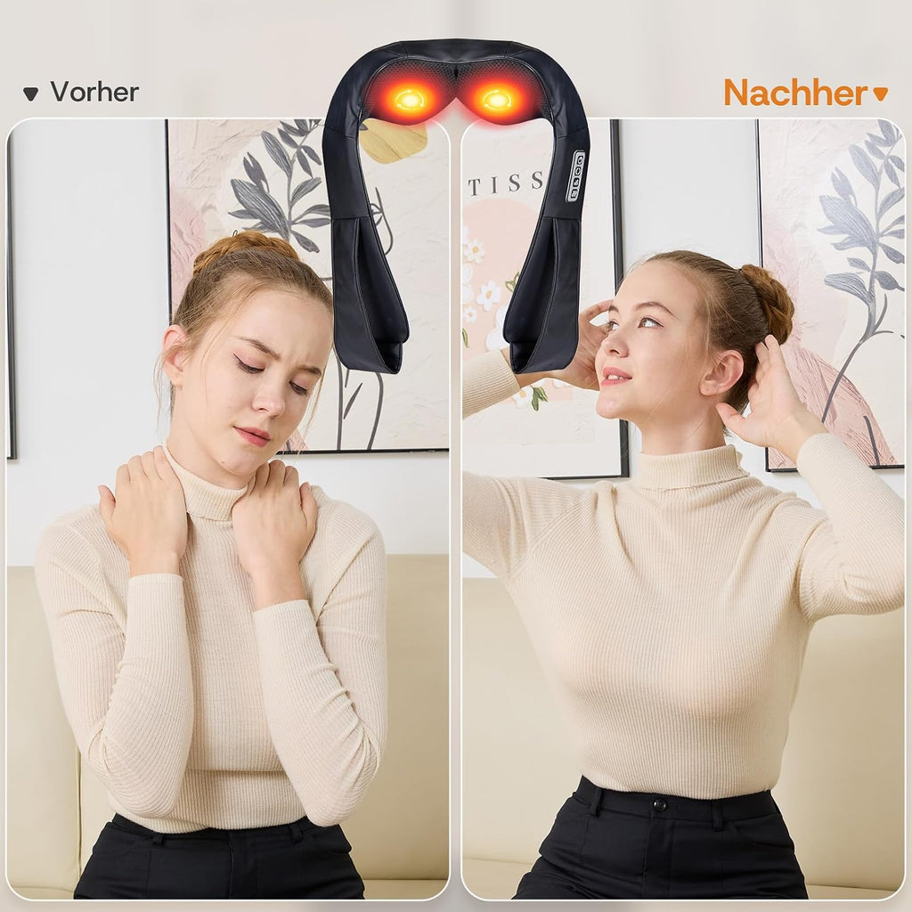 Shiatsu Nackenmassagegeraet elektrisch mit Waerme fuer Nacken Schulter Ruecken