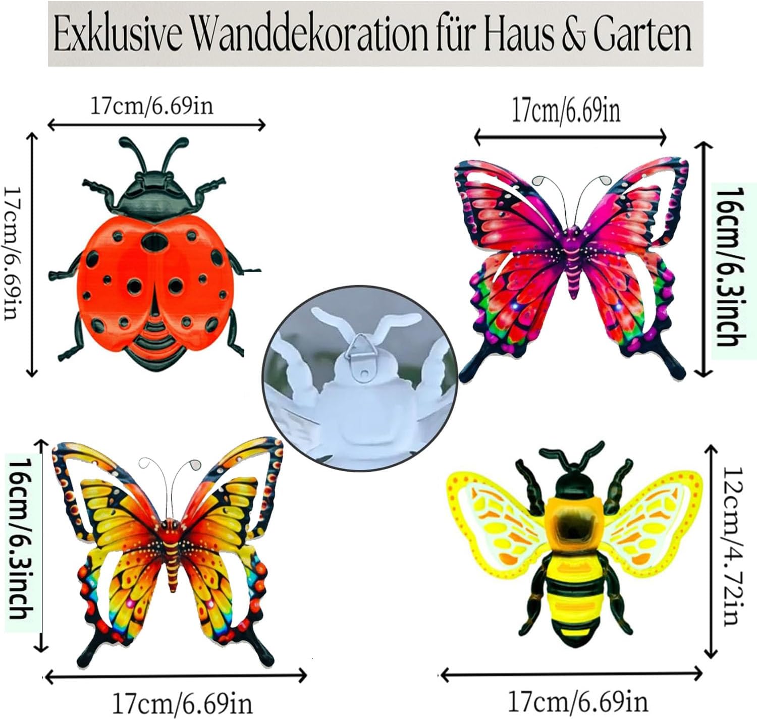 4er-Set Metall Gartenornamente Schmetterling Blumen Wanddeko aussen