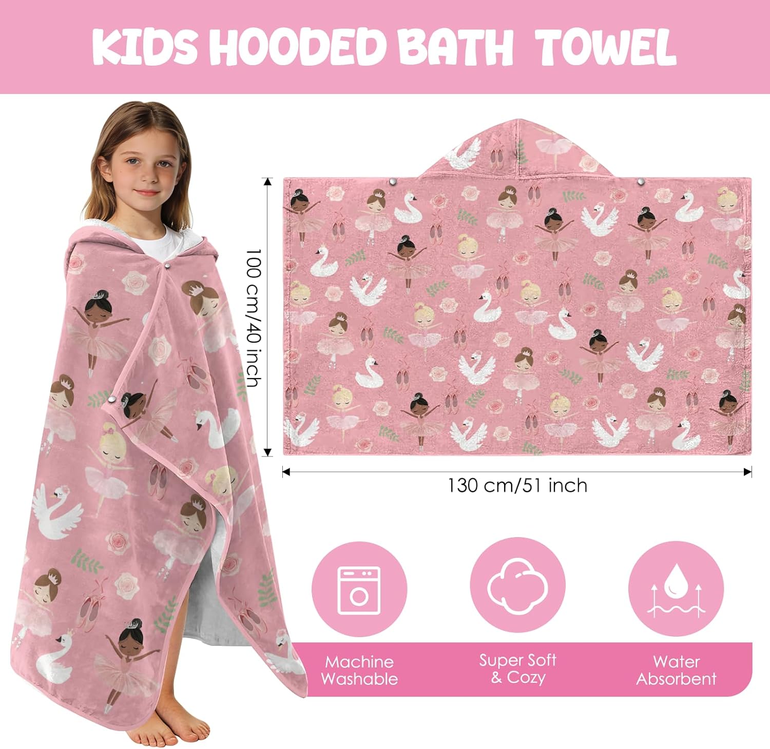 Eiscreme Kapuzenponcho Handtuch 130x100 cm Kinder Jungen Maedchen Strand Schwimmb