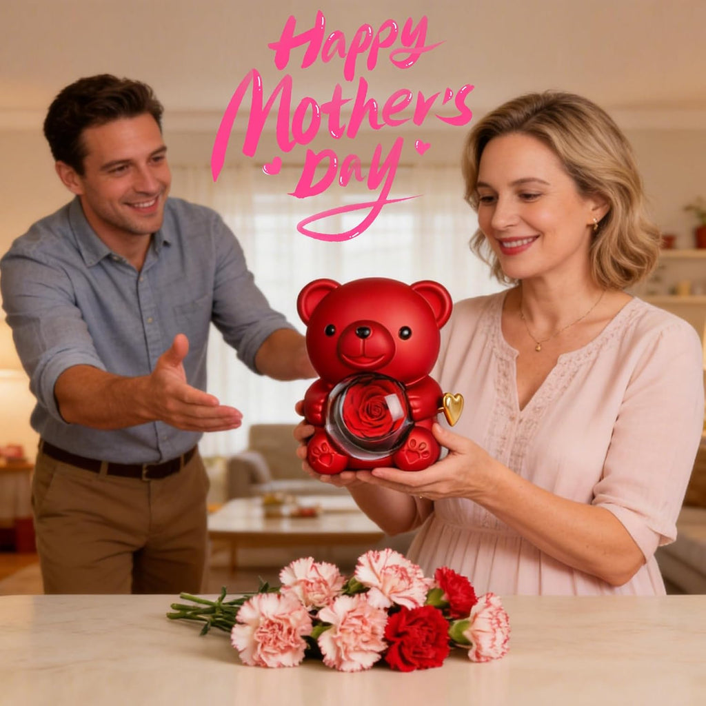 Ewige Rosen Baer mit Halskette Geschenk fuer Frauen Valentinstag Geburtstag