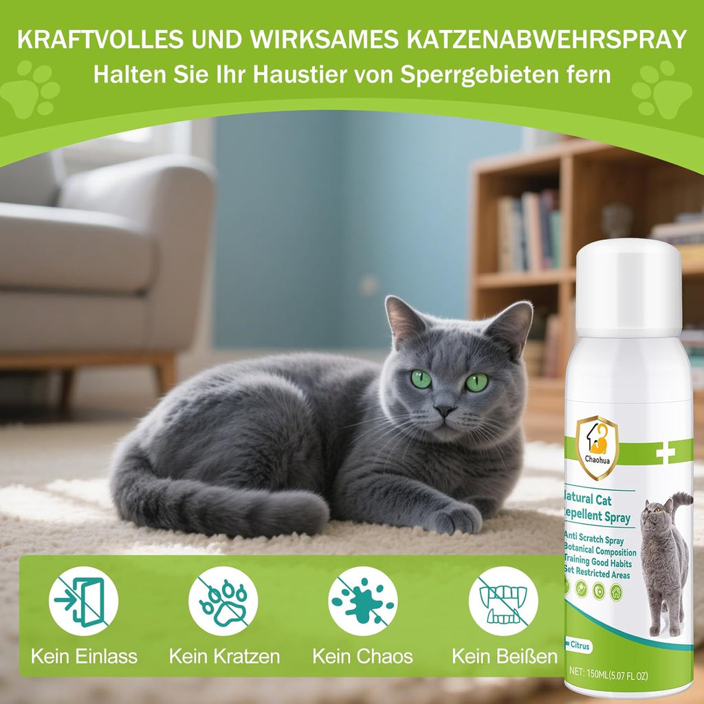 Katzenabwehrspray 150 ml fuer Innen und Aussen - Schutz fuer Moebel und Sofas