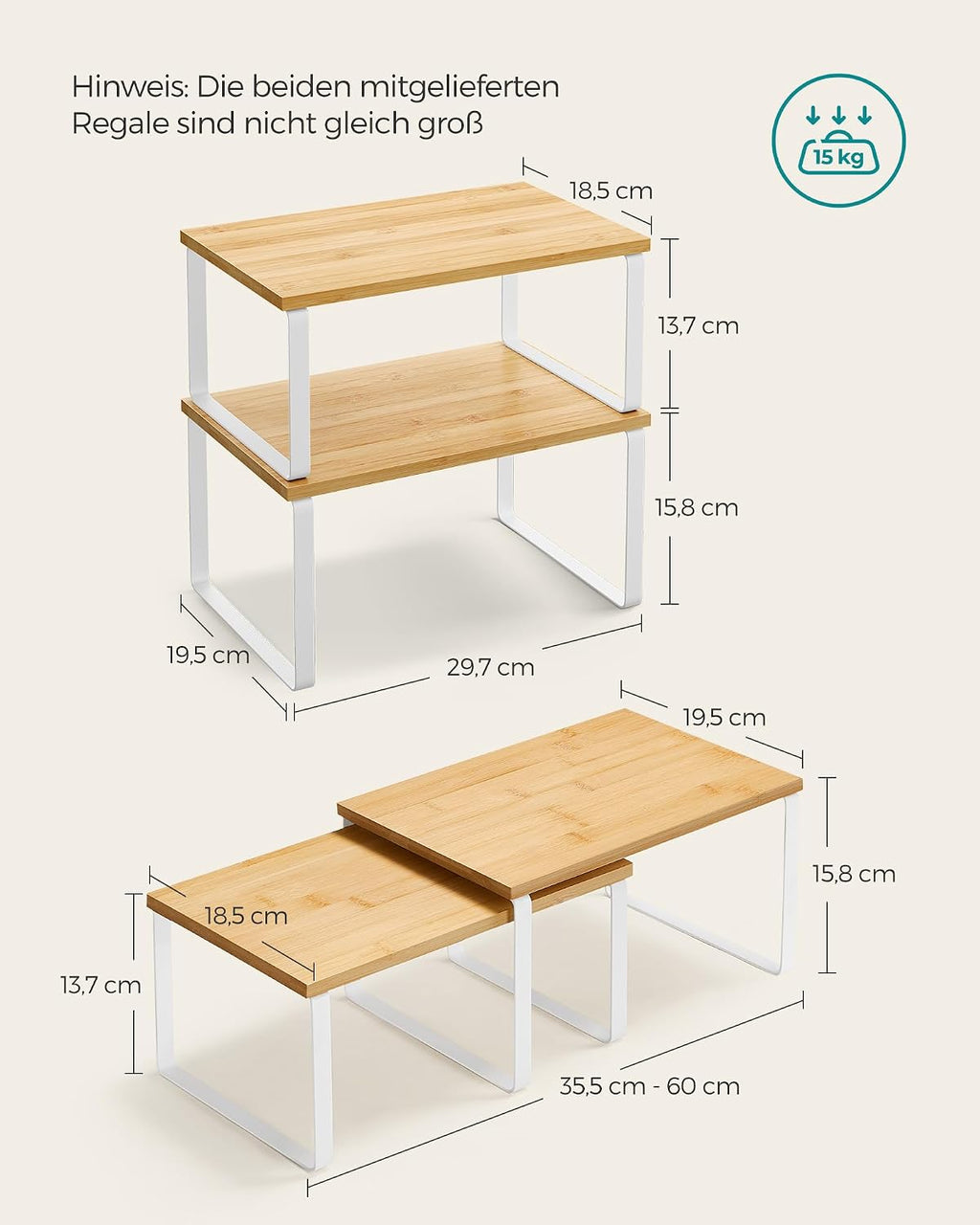 Gewuerzregal 2er Set stapelbar Metall Holz schwarz 29,7cm-39,7cm Kuechen Organizer