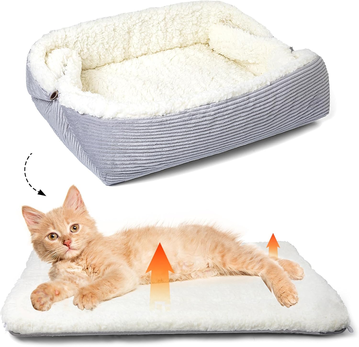 Katzenbett waschbar 42x38 cm Pluesch 2-in-1 Kissen Decke Sofa, entfaltet 61x51 cm