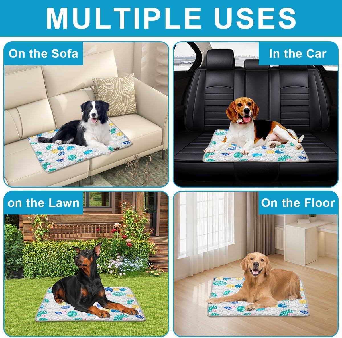 Selbstkuehlende Kuehlmatte fuer Hund & Katze 100x70 cm Grau - Outdoor/Auto/Innen