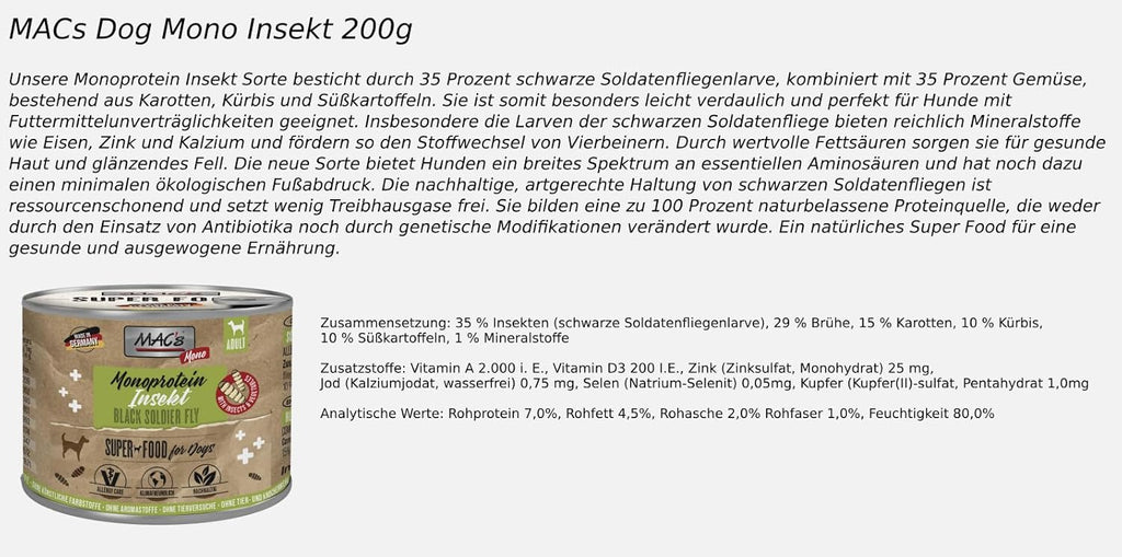 Mac's Dog Nassfutter Insekten 6x180g getreidefrei 35% Insektenprotein verschiede