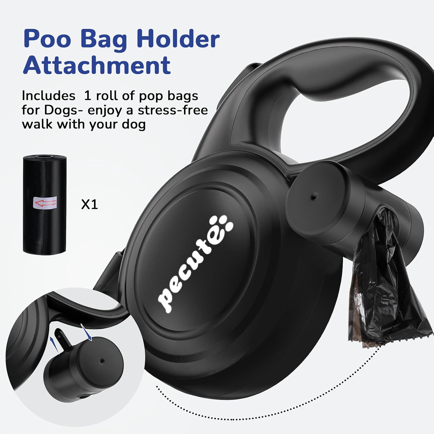 pecute Rollleine 10 m fuer Hunde bis 50 kg mit 360 Grad Anti-Verheddern und Schnellbremse
