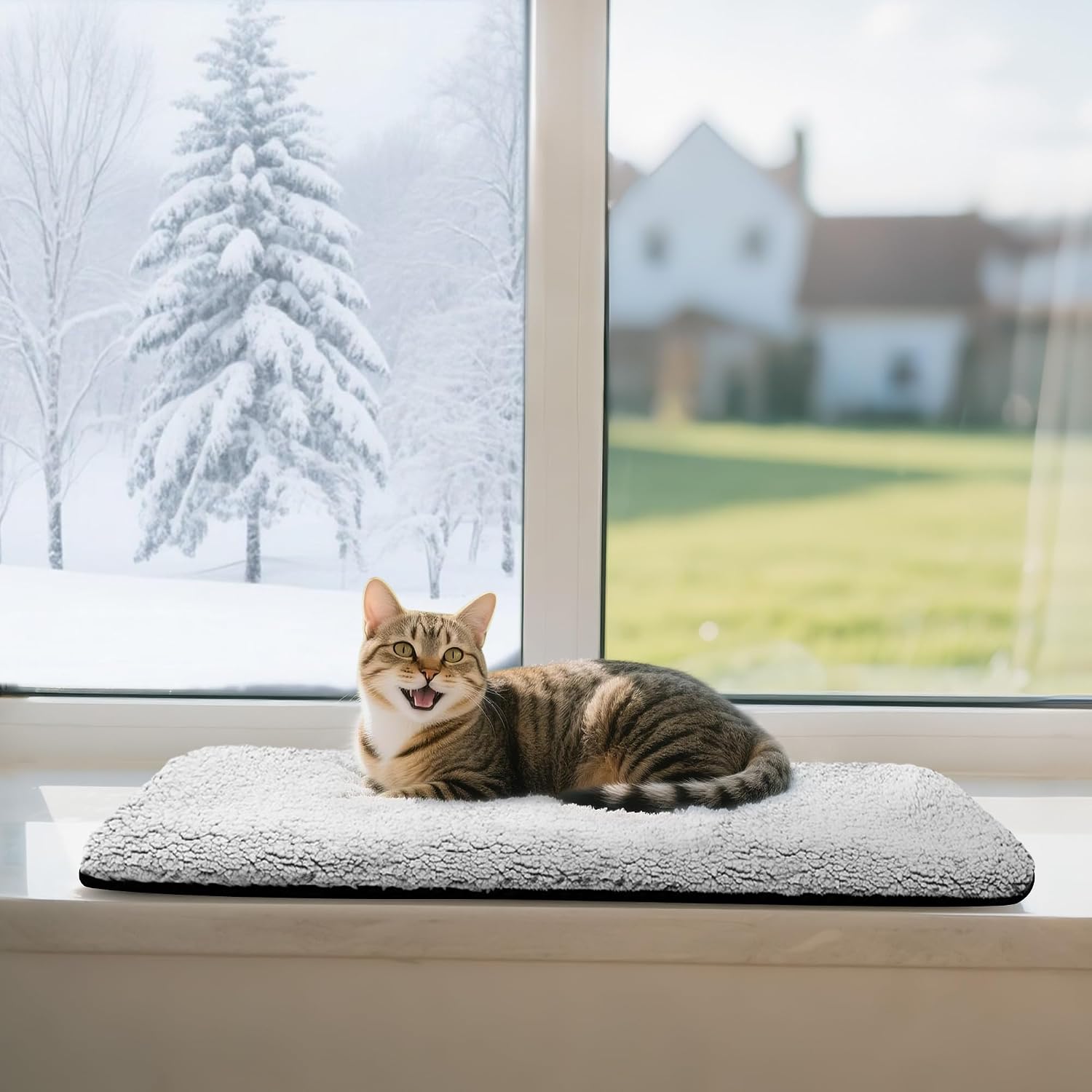 Pet Prime Katzen Fensterliege 90x28 cm rutschfestes Fensterbrettkissen grau