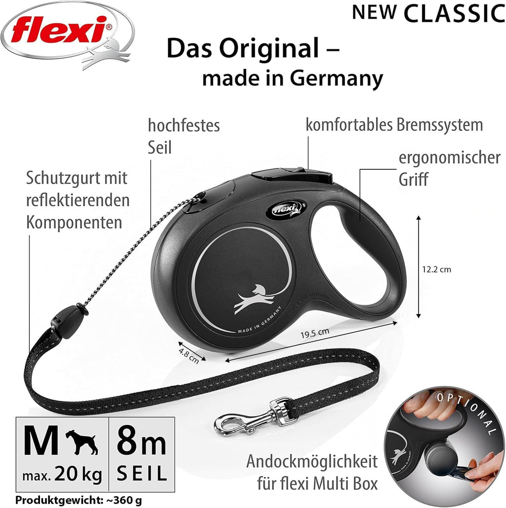 flexi Classic M Rollleine 8 m schwarz fuer Hunde bis 20 kg