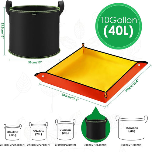 5er Set Stofftopf Vlies Grow Bag mit Griffen + 100×100 cm Pflanzmatte -6
