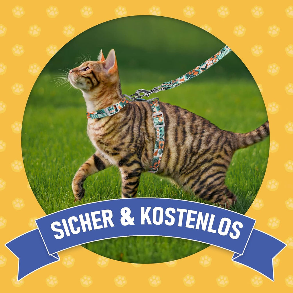 Supet Katzengeschirr verstellbar 33cm-53,3cm ausbruchsicher Weste mit Leine