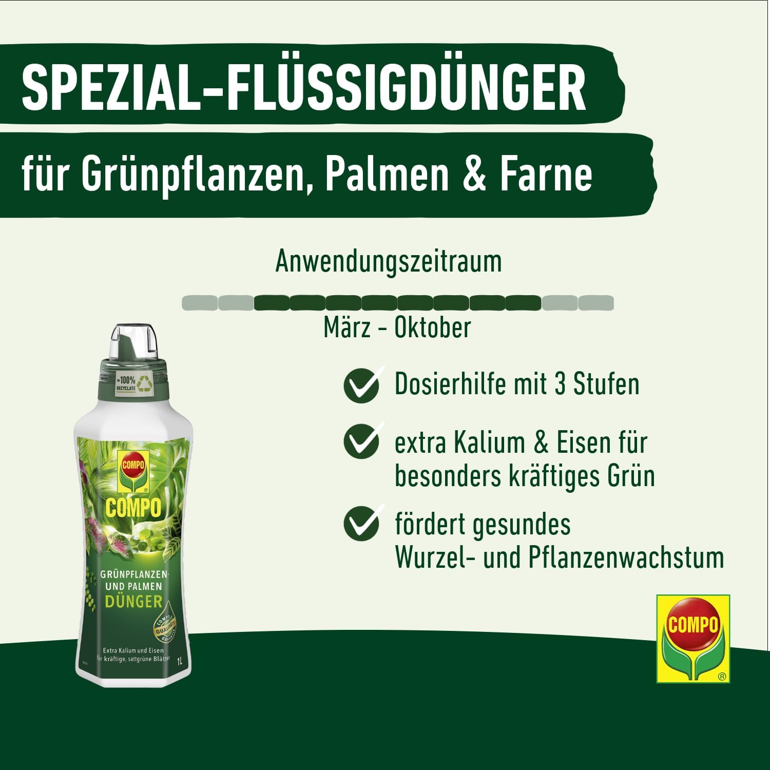 COMPO Gruenpflanzenduenger Fluessig fuer Zimmer, Balkon, Terrasse