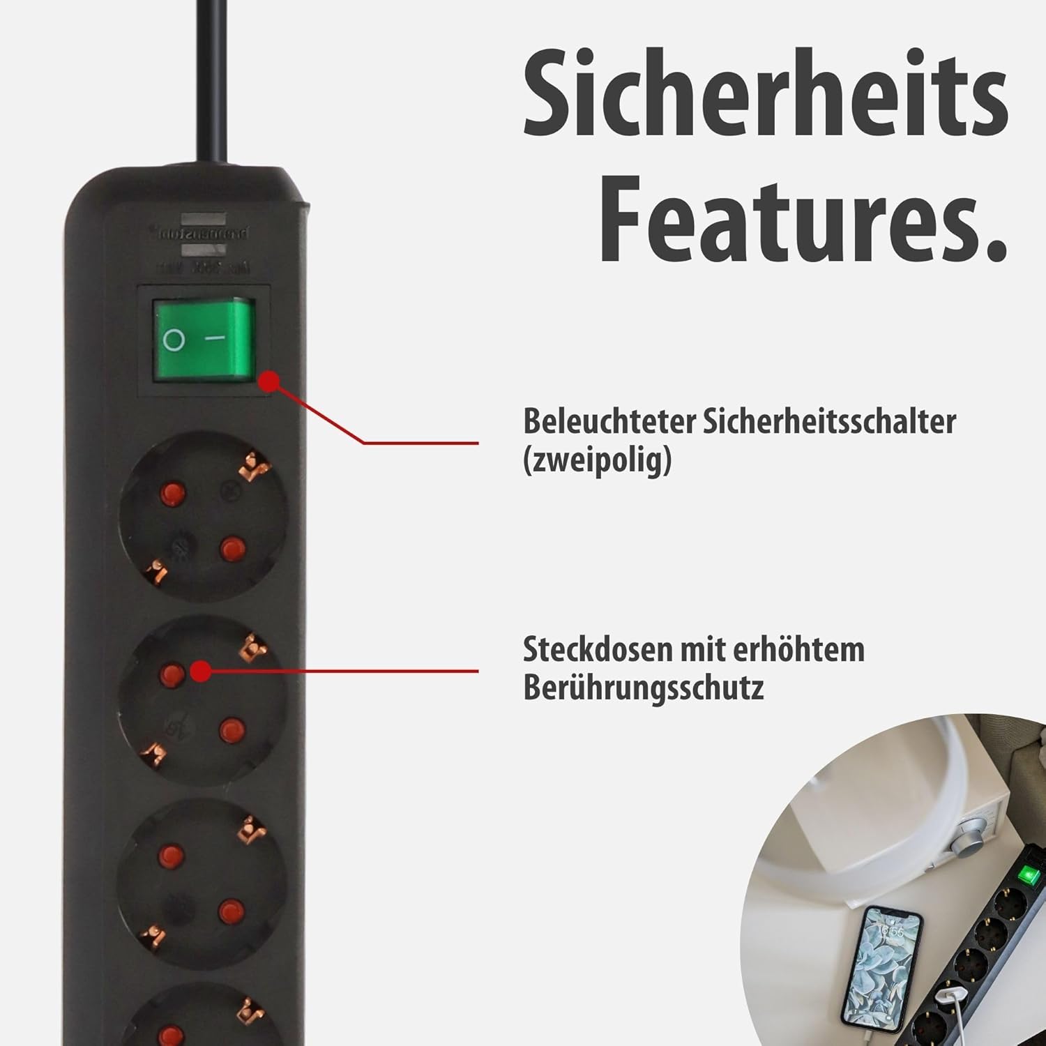 Brennenstuhl Eco-Line Steckdosenleiste 6-fach mit Schalter, 1,5m Kabel