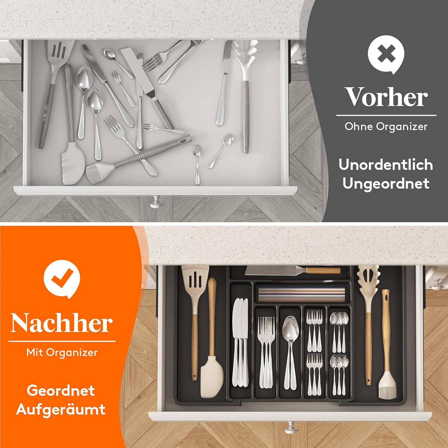 Lifewit Besteckkasten verstellbar Kunststoff Einsatz fuer Schublade