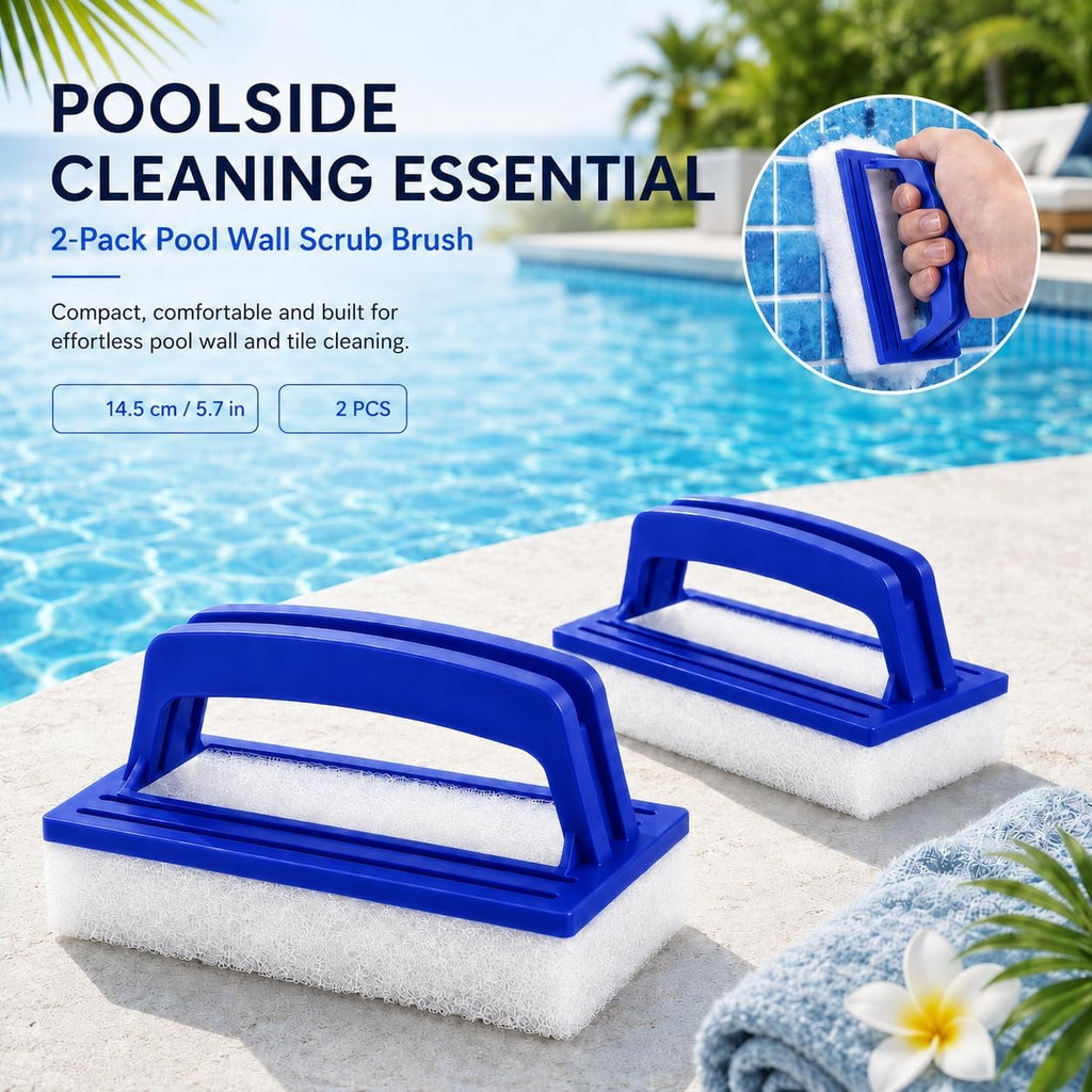 2er Set Poolrand-Schwamm mit Griff Blau - Reiniger fuer Pool, Spa, Badewanne