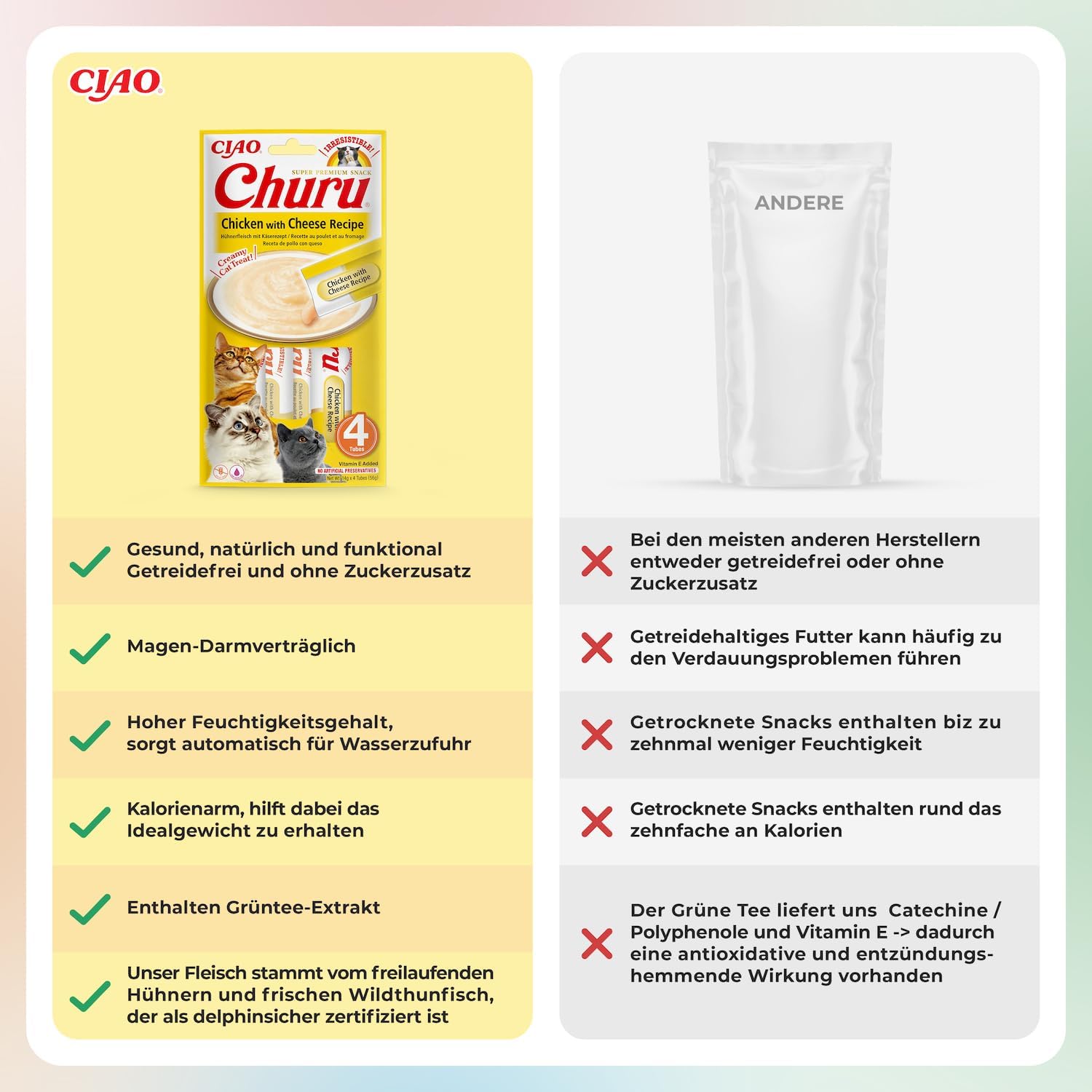 INABA Churu cremige Katzenleckerlies Thunfisch Tube, 30% Fisch, getreidefrei