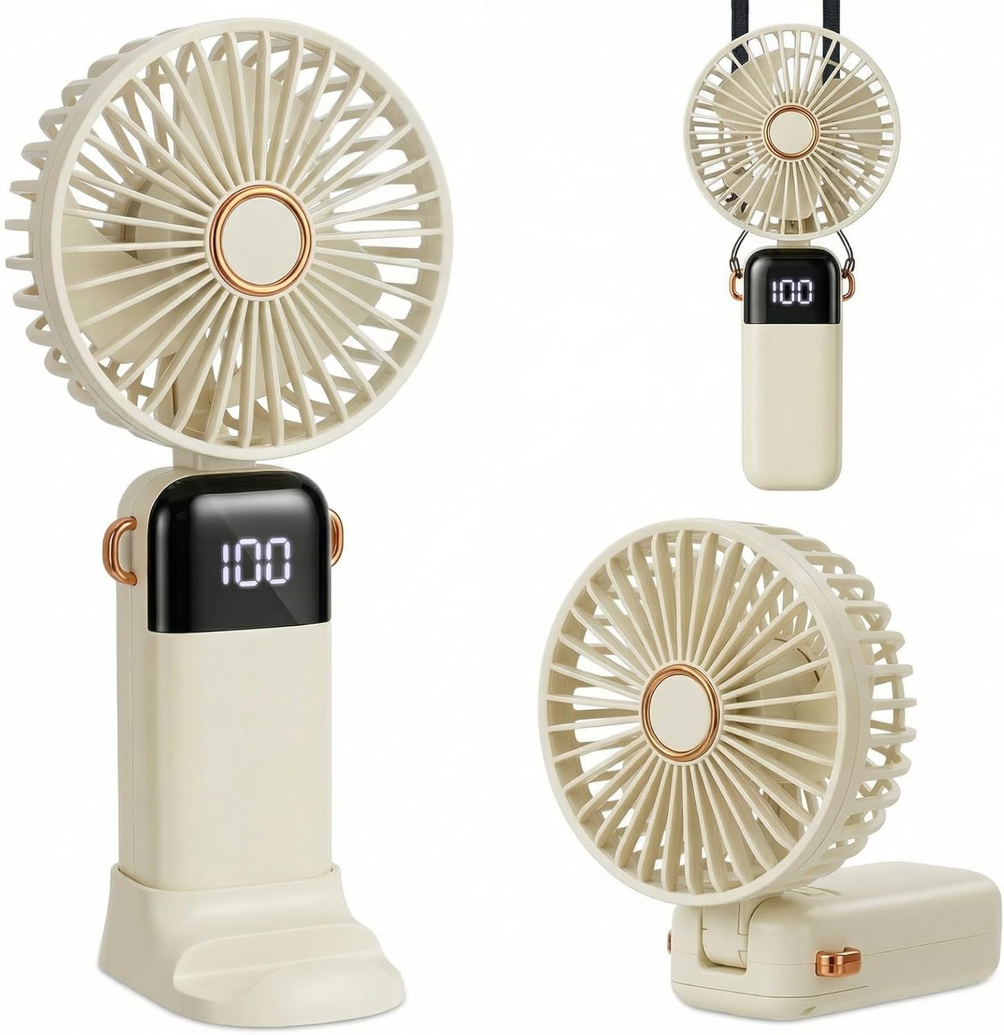 CNMTCCO Handventilator USB wiederaufladbar faltbar 5 Stufen mit Sockel Band