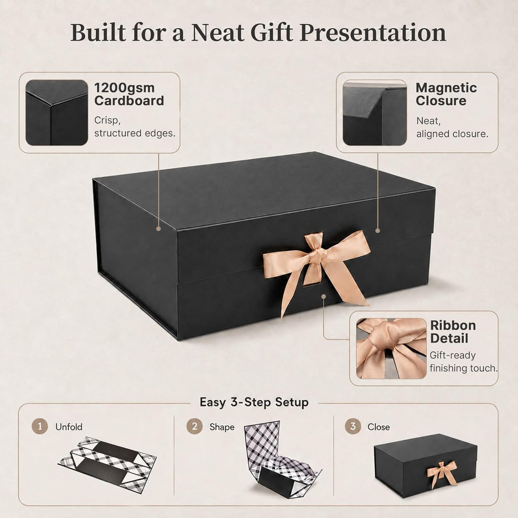 Geschenkbox Weiss 33,5×27×12,5 cm mit Magnetdeckel und Schleife