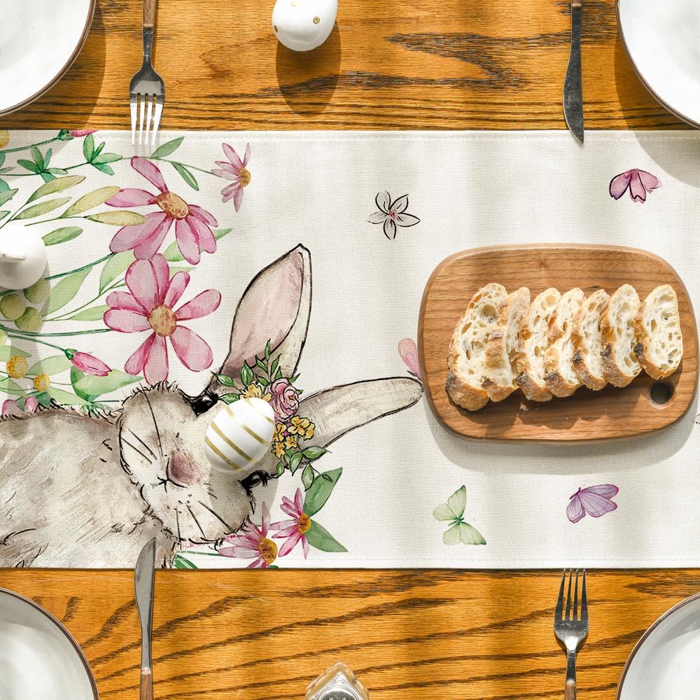 Tischlaeufer Ostern Hase Blumen Fruehling 40x140cm - 100cm-300cm