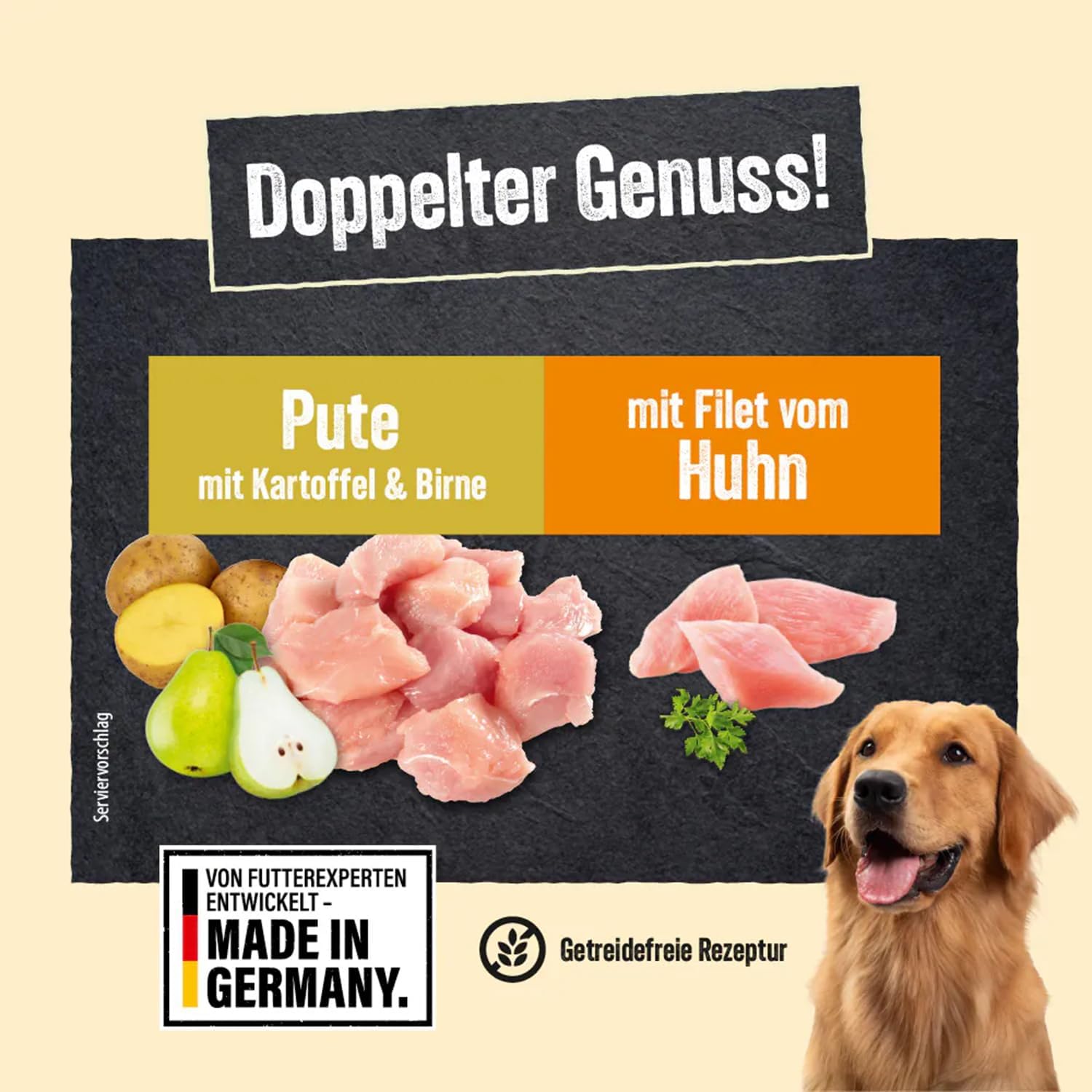 NutriQM Hundefutter Adult Nass mit Pute & Huhn 2 x 800g + Gelenk Snacks 400g