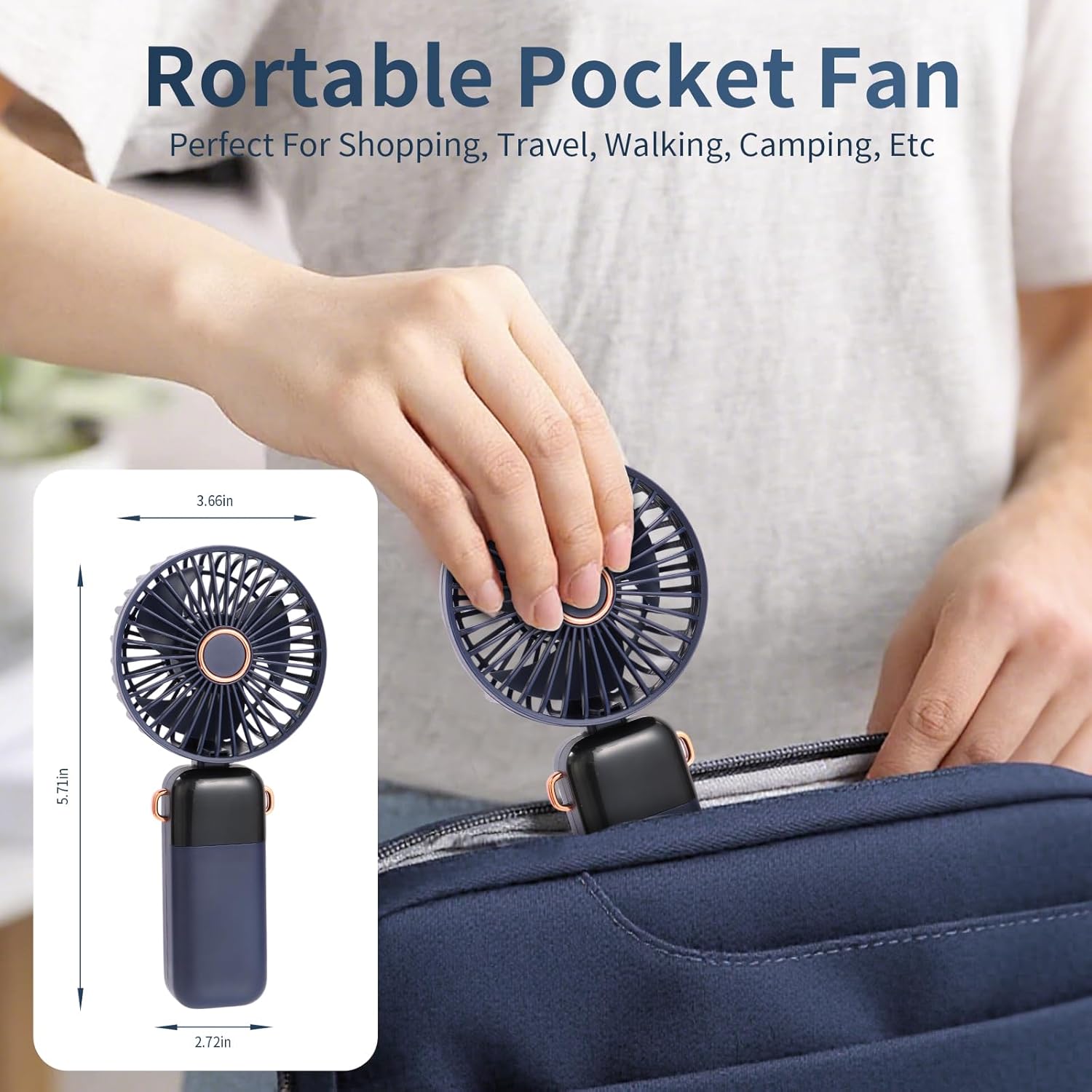 CNMTCCO Handventilator USB wiederaufladbar faltbar 5 Stufen mit Sockel Band