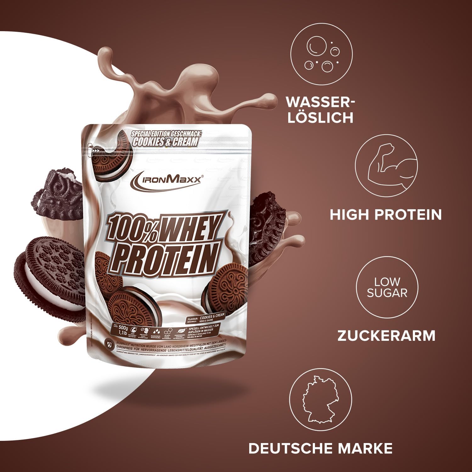 Ironmaxx 100% Whey Protein Pulver Schokolade, verschiedene Sorten