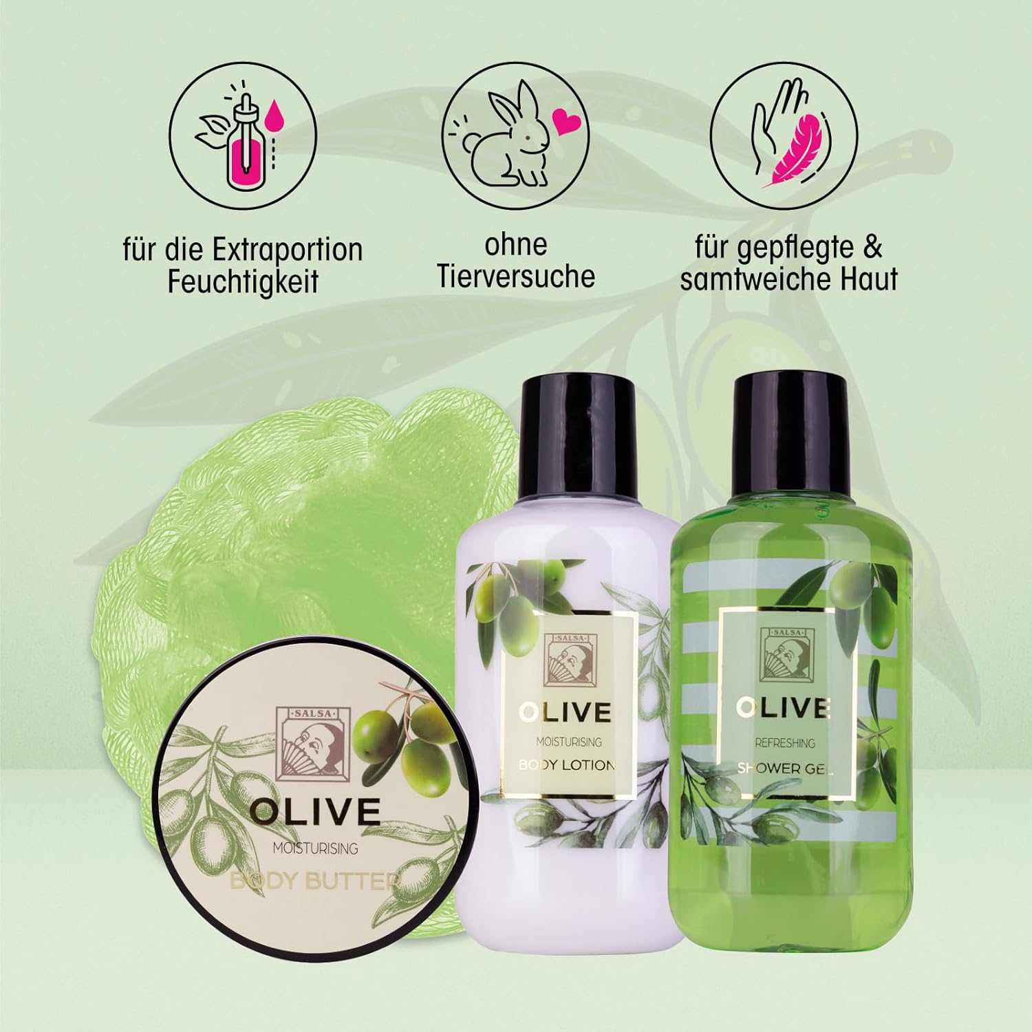 Accentra Duschset Olive 4-teilig Damen Geschenkbox Wellnesspflege