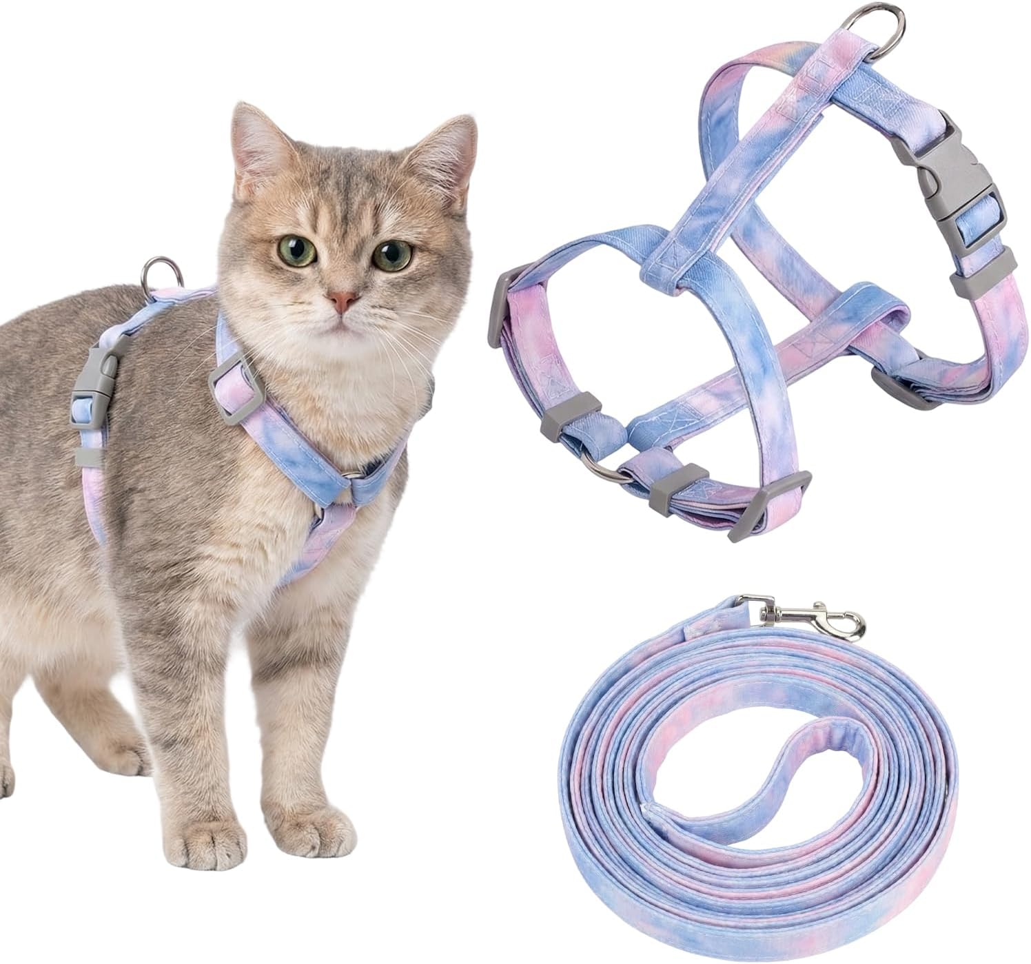 Katzengeschirr verstellbar mit Leine lila-rosa Gr. S-M ausbruchsicher weich