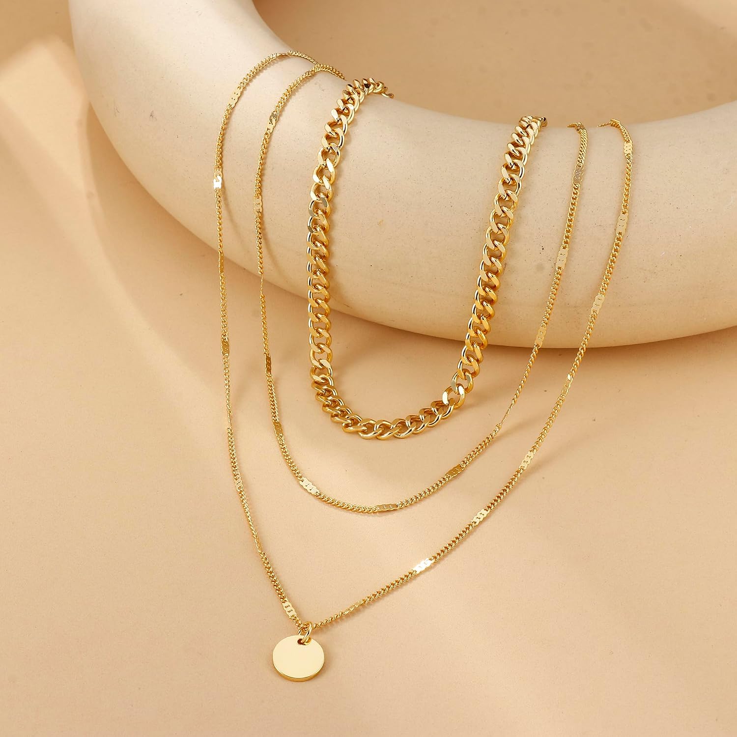 LOLIAS Damenkette 3er Set Gold Roségold Silber Layering mit Anhaengern
