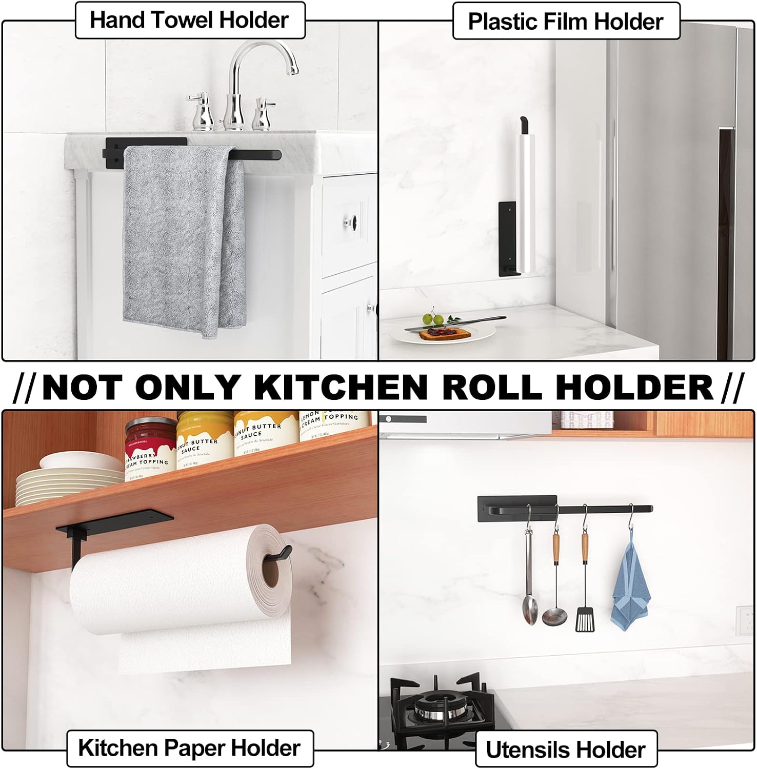 Kuechenrollenhalter Schwarz selbstklebend Unter Schrank Wandmontage ohne Bohren