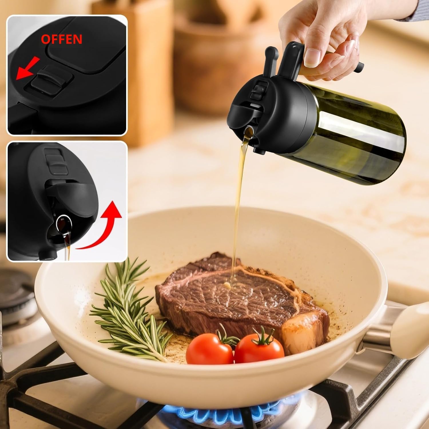 Olivenoelspender Glas oelsprueher lichtdicht fuer Kueche BBQ