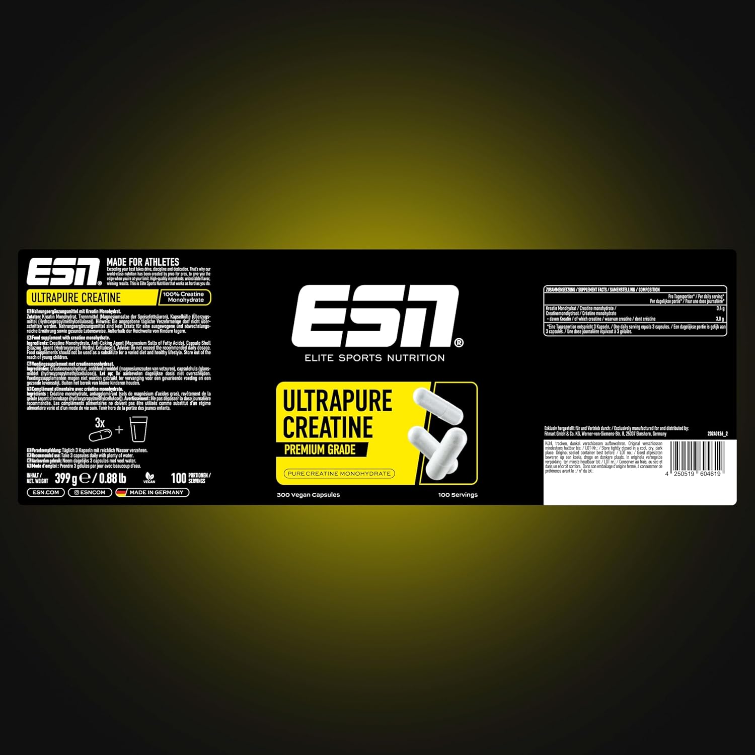 ESN Ultrapure Creatine Monohydrate 300 Kapseln 100 Portionen vegan