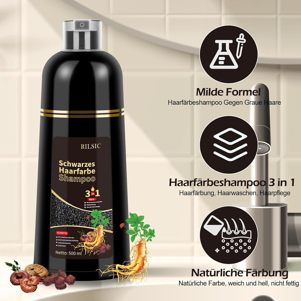 Haarfaerbeshampoo Braun 3-in-1 gegen graue Haare fuer Maenner Frauen
