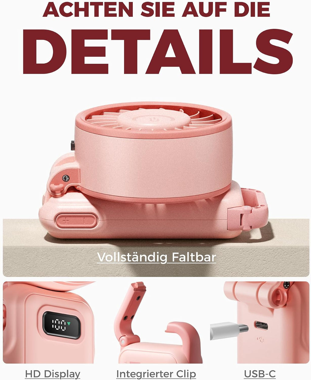 Diveblues Handventilator Akku 4‑in‑1 180° faltbar bis 12 Std. Laufzeit Turbo